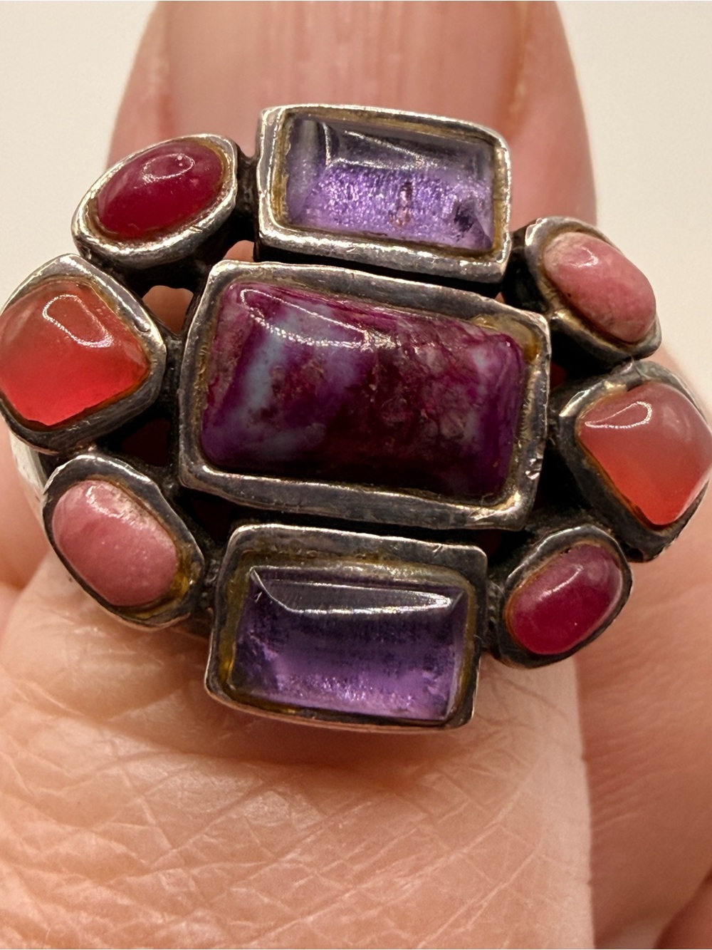 Sterling Silver Pink Purple stone ring size 7‎